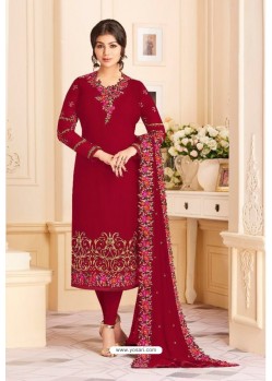Wine Faux Georgette Embroidered Suit