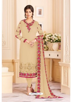 Beige Faux Georgette Embroidered Suit