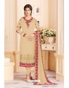 Beige Faux Georgette Embroidered Suit