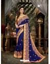 Desirable Blue Georgette Embroidered Saree