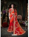 Glorious Red Georgette Embroidered Saree