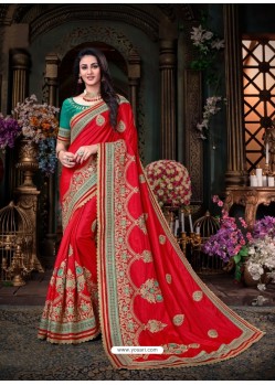 Lovely Red Art Silk Embroidered Saree