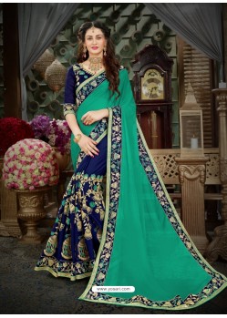Flawless Jade Green Georgette Embroidered Saree