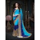Gorgeous Blue Georgette Embroidered Saree