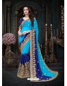 Gorgeous Blue Georgette Embroidered Saree