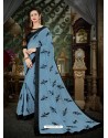 Fantastic Turquoise Georgette Embroidered Saree