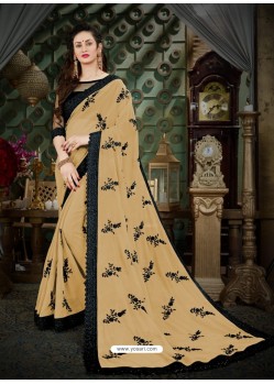 Beauteous Beige Georgette Embroidered Saree