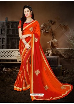 Phenomenal Red Georgette Embroidered Saree
