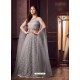 Grey Net Embroidered Floor Length Suit