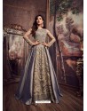 Grey Pure Silk Embroidered Floor Length Suit