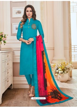 Turquoise Cotton Hand Work Suit