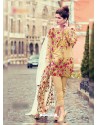 Beige Pure Cambric Embroidered Suit