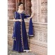Dark Blue Poly Cotton Embroidered Floor Length Suit