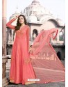 Peach Net Embroidered Floor Length Suit