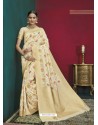 Cream Banarasi Silk Designer Saree