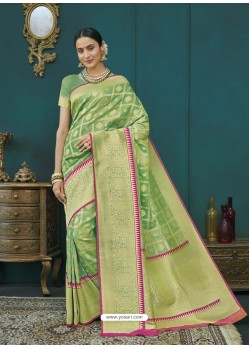 Parrot Green Banarasi Silk Designer Saree