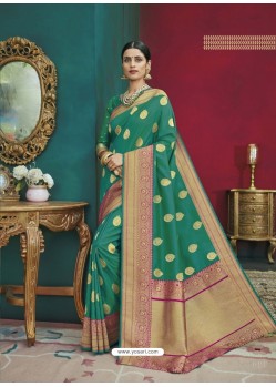 Aqua Mint Banarasi Silk Designer Saree