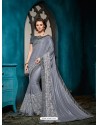 Flawless Grey Embroidered Saree