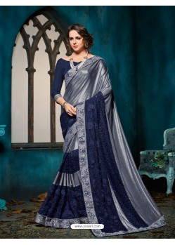 Competent Grey Embroidered Saree