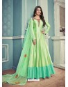 Parrot Green Barfi Silk Embroidered Floor Length Suit
