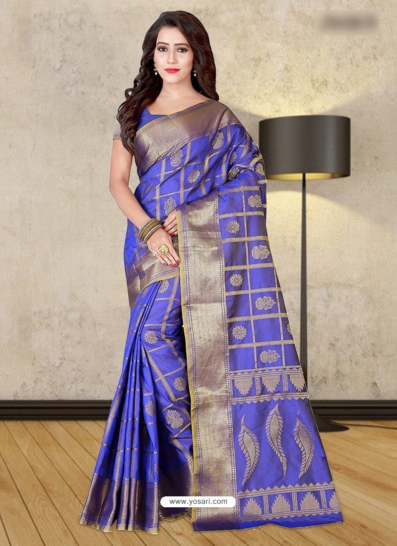 Buy Blue Banarasi Silk Woven Saree | Party Wear Sarees