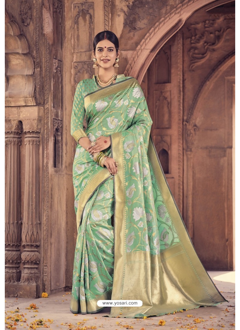 Buy Jade Green Banarasi Silk Saree | Designer Sarees