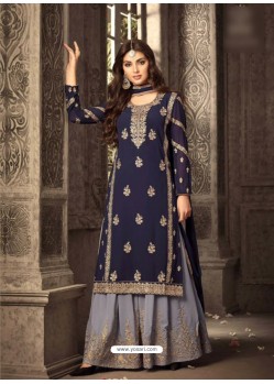 Navy Blue Georgette Embroidered Suit