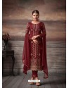 Maroon Georgette Embroidered Suit