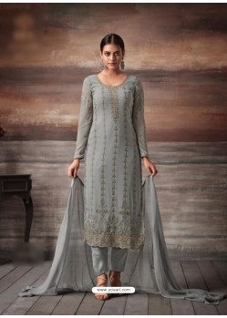 Grey Georgette Embroidered Suit