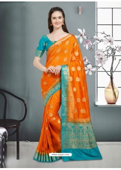 Admirable Orange Banarasi Silk Saree