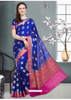 Adorable Royal Blue Banarasi Silk Saree