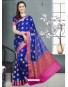 Adorable Royal Blue Banarasi Silk Saree