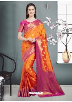 Fashionable Orange Banarasi Silk Saree