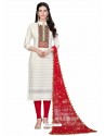Gorgeous Off White Camric Cotton Chikan Work Suit