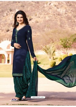 Navy Blue Crepe Embroidered Suit