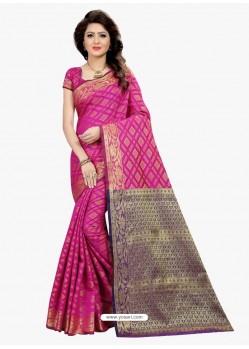 Awesome Pink Banarasi Silk Saree