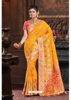 Yellow Two Tone Art Silk Saree