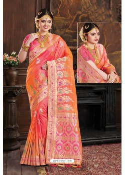 Peach Two Tone Art Silk Saree