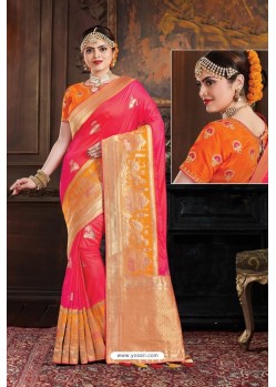 Dark Peach Two Tone Art Silk Saree