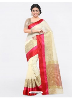 Off White Cotton Silk Jacquard Saree