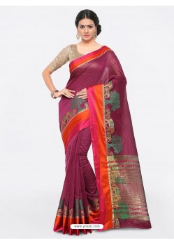 Deep Wine Cotton Silk Jacquard Saree