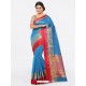 Blue Cotton Silk Jacquard Saree