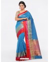 Blue Cotton Silk Jacquard Saree