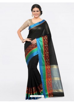 Black Cotton Silk Jacquard Saree