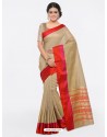 Beige Cotton Silk Jacquard Saree