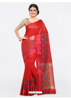 Tomato Red Cotton Silk Jacquard Saree