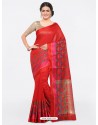 Tomato Red Cotton Silk Jacquard Saree