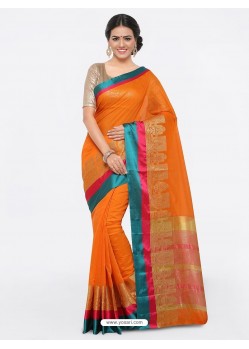 Orange Cotton Silk Jacquard Saree