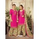 Fuchsia Cotton satin Embroidered Suit