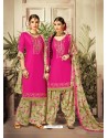 Fuchsia Cotton satin Embroidered Suit